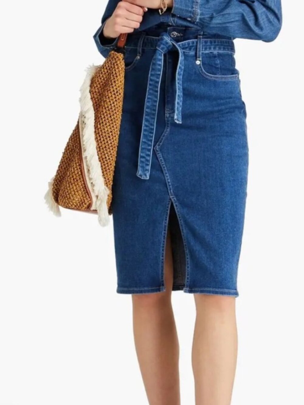 Veronica Beard Jeans Belted Denim Midi Skirt